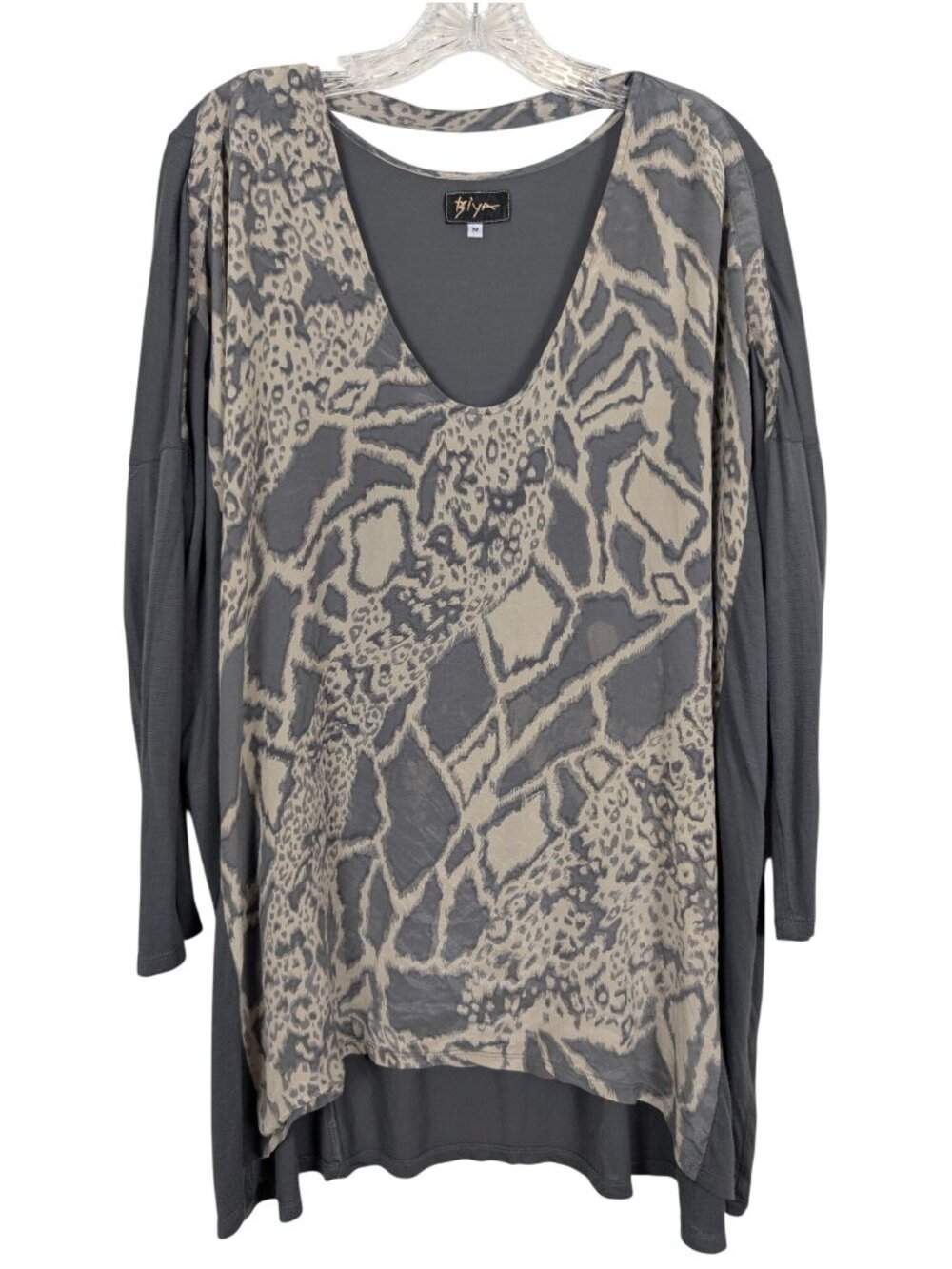 Biya Johnny Was Womens Tunic Top M Gray Animal Print Modal Oversize Boho
